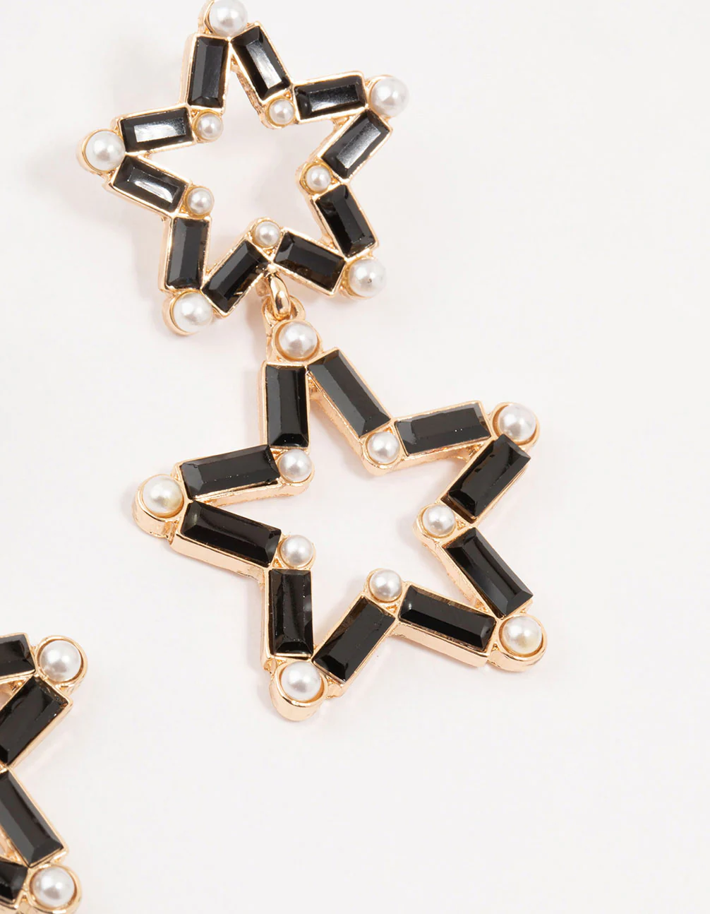 Black Gold Double Star Pearl Drop Earrings - Image 4