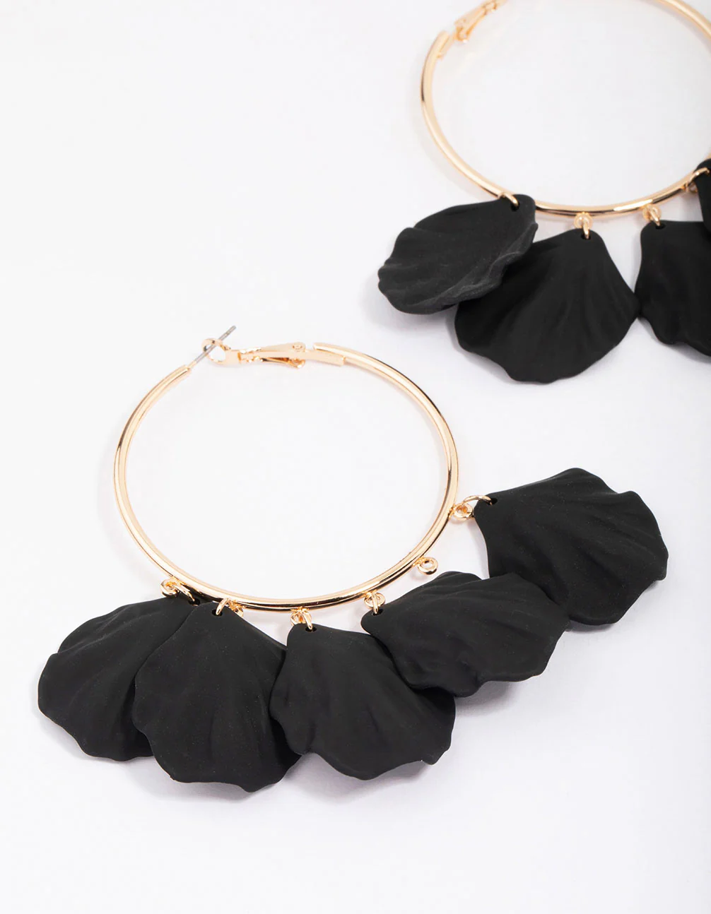 Black & Gold Iridescent Petal Hoop Earrings - Image 2