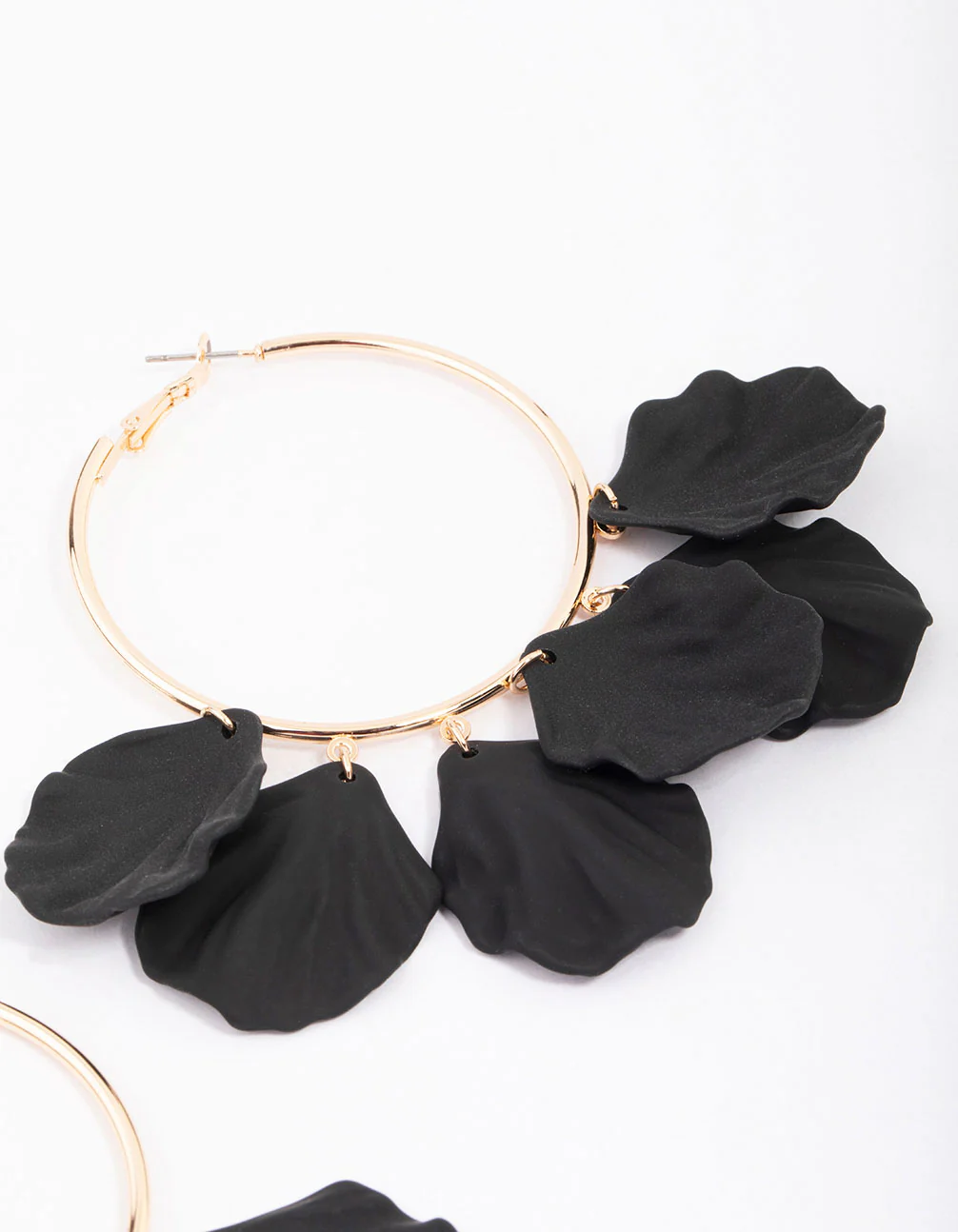 Black & Gold Iridescent Petal Hoop Earrings - Image 3