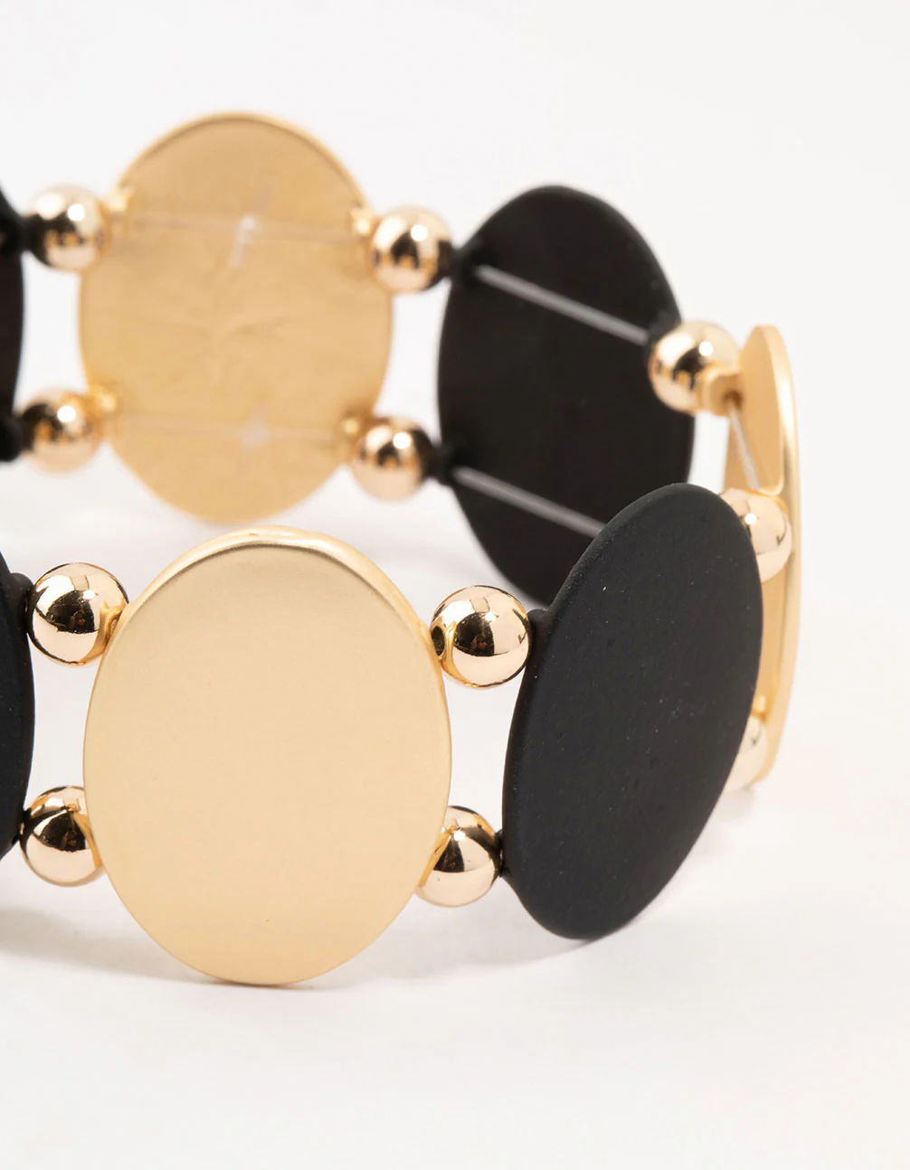 Black & Gold Oval Disc Stretch Bracelet - Image 2
