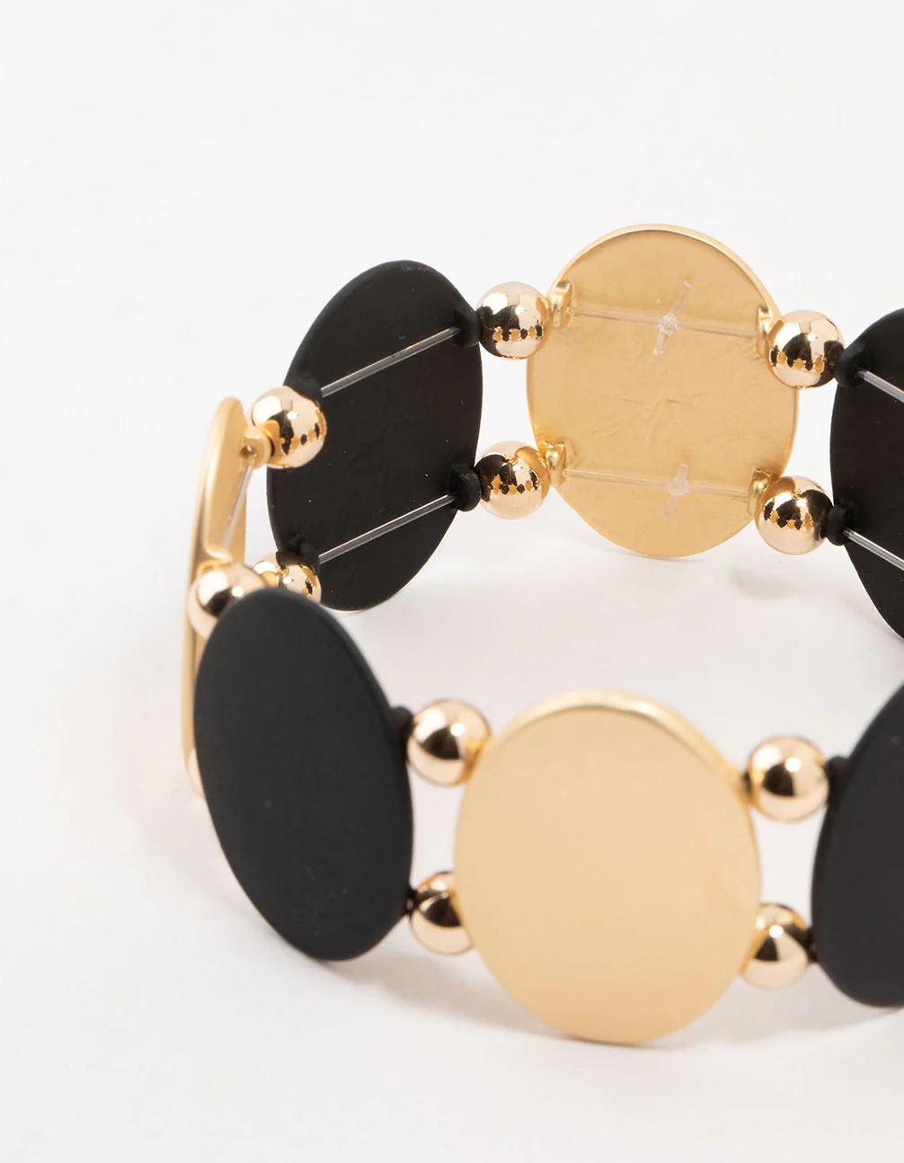 Black & Gold Oval Disc Stretch Bracelet - Image 3