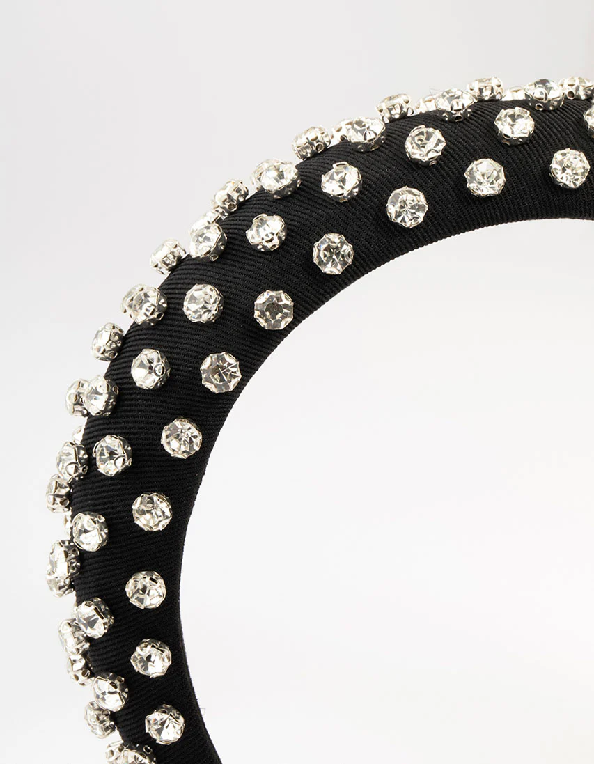 Black Grosgrain Fabric Diamante Thick Headband - Image 2