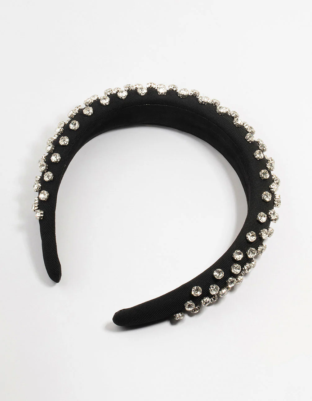 Black Grosgrain Fabric Diamante Thick Headband - Image 3