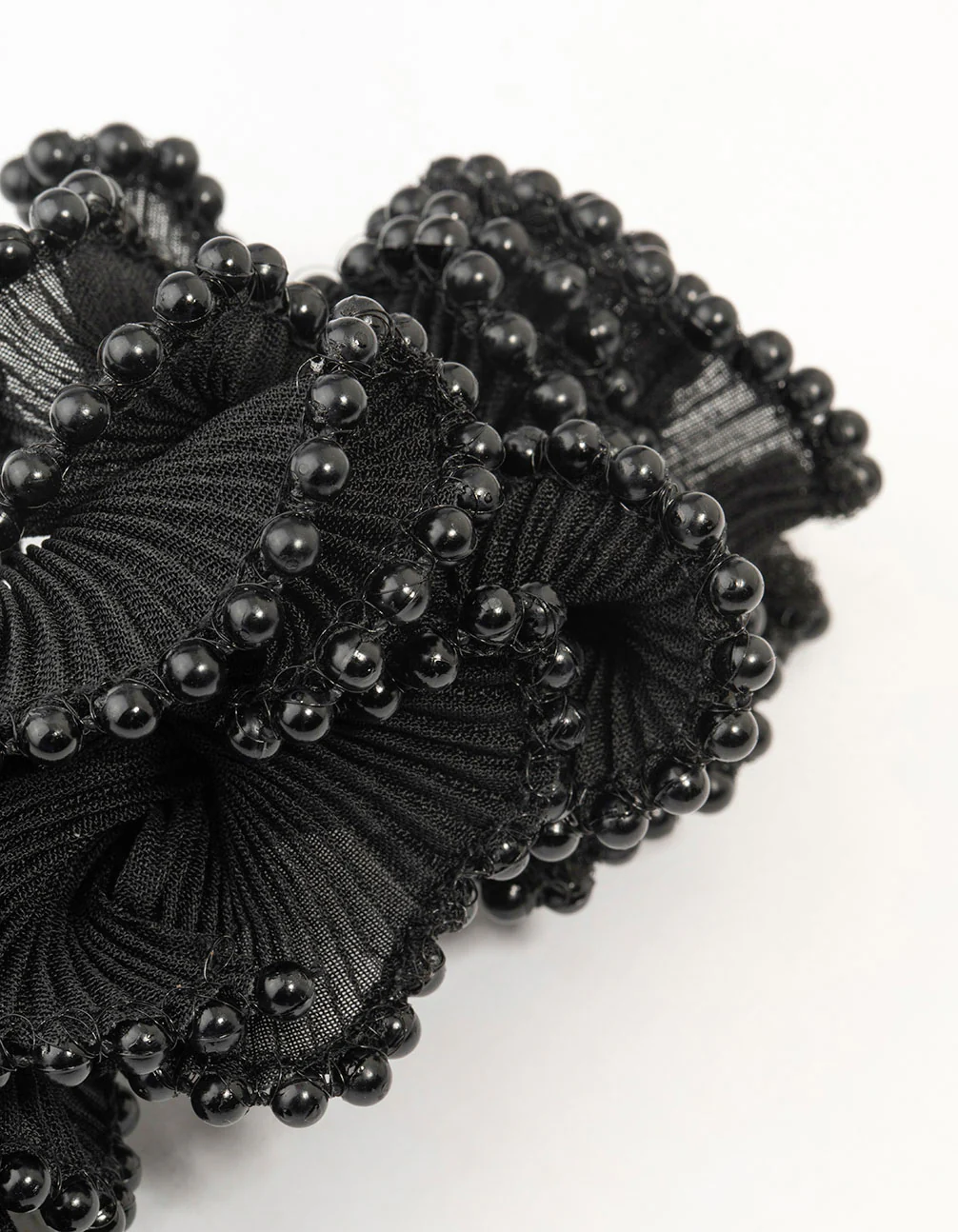 Black Plisse Fabric & Pearl Scrunchie - Image 2