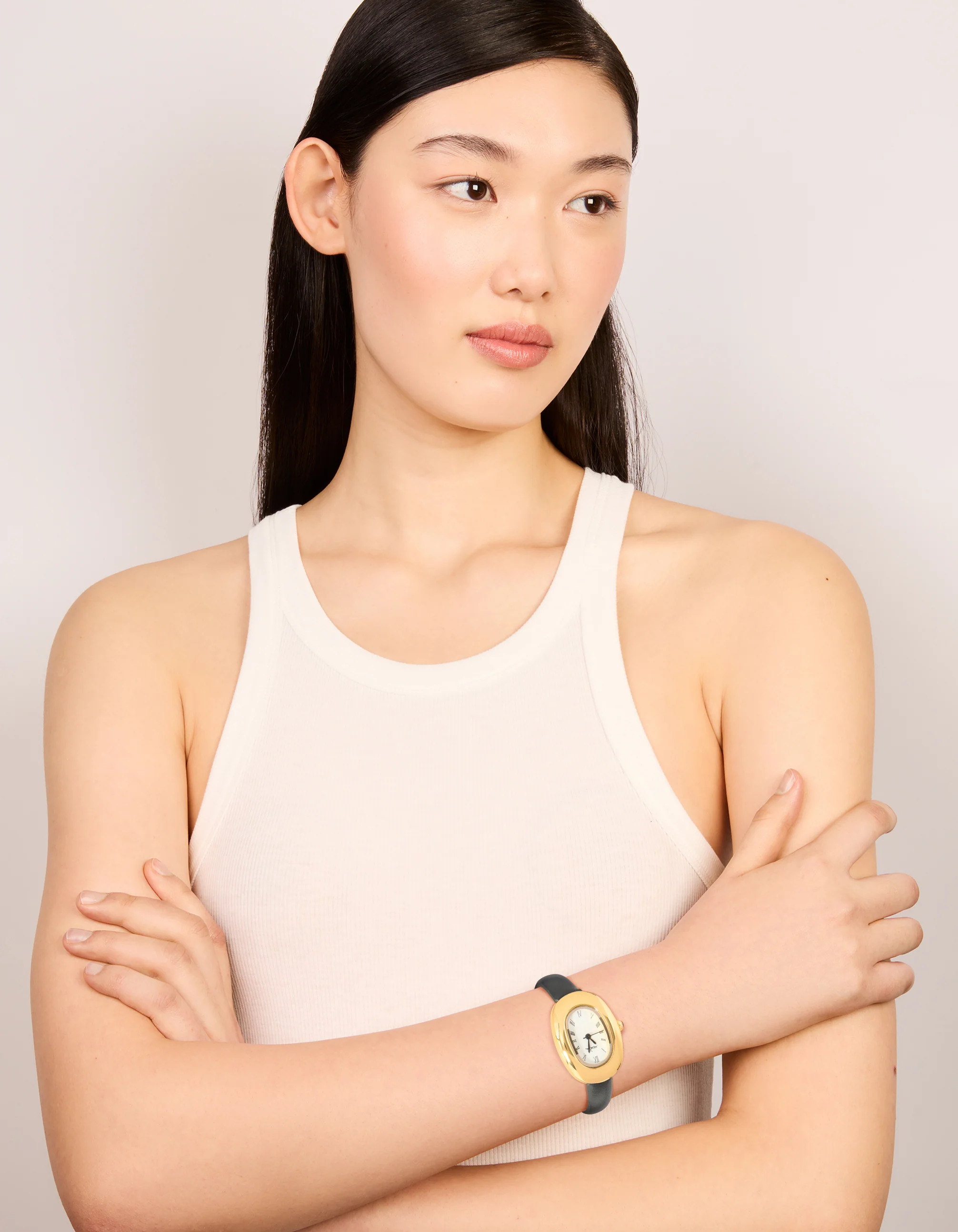 Black PU Leather Bubble Oval Watch - Image 3