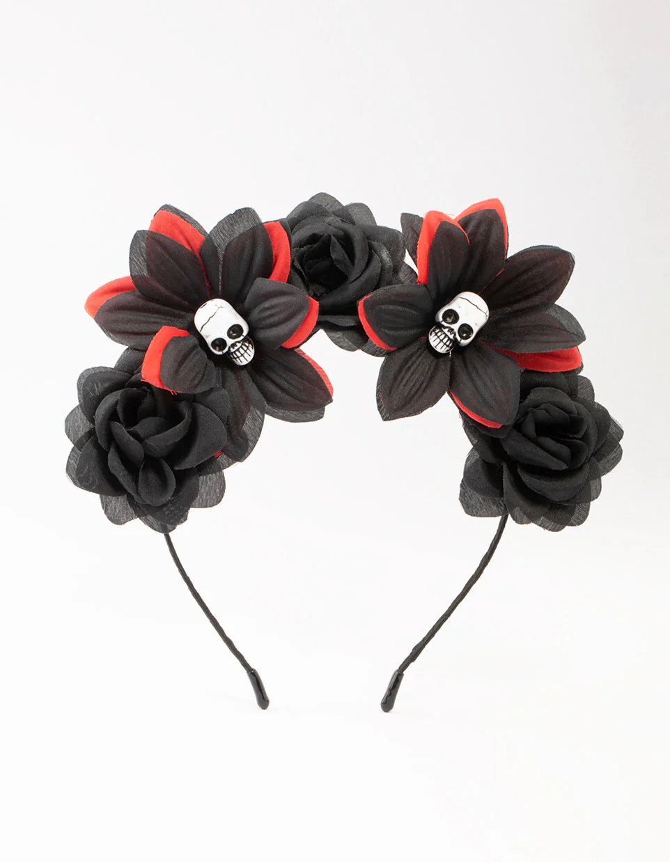 Black & Red Floral Skull Headband
