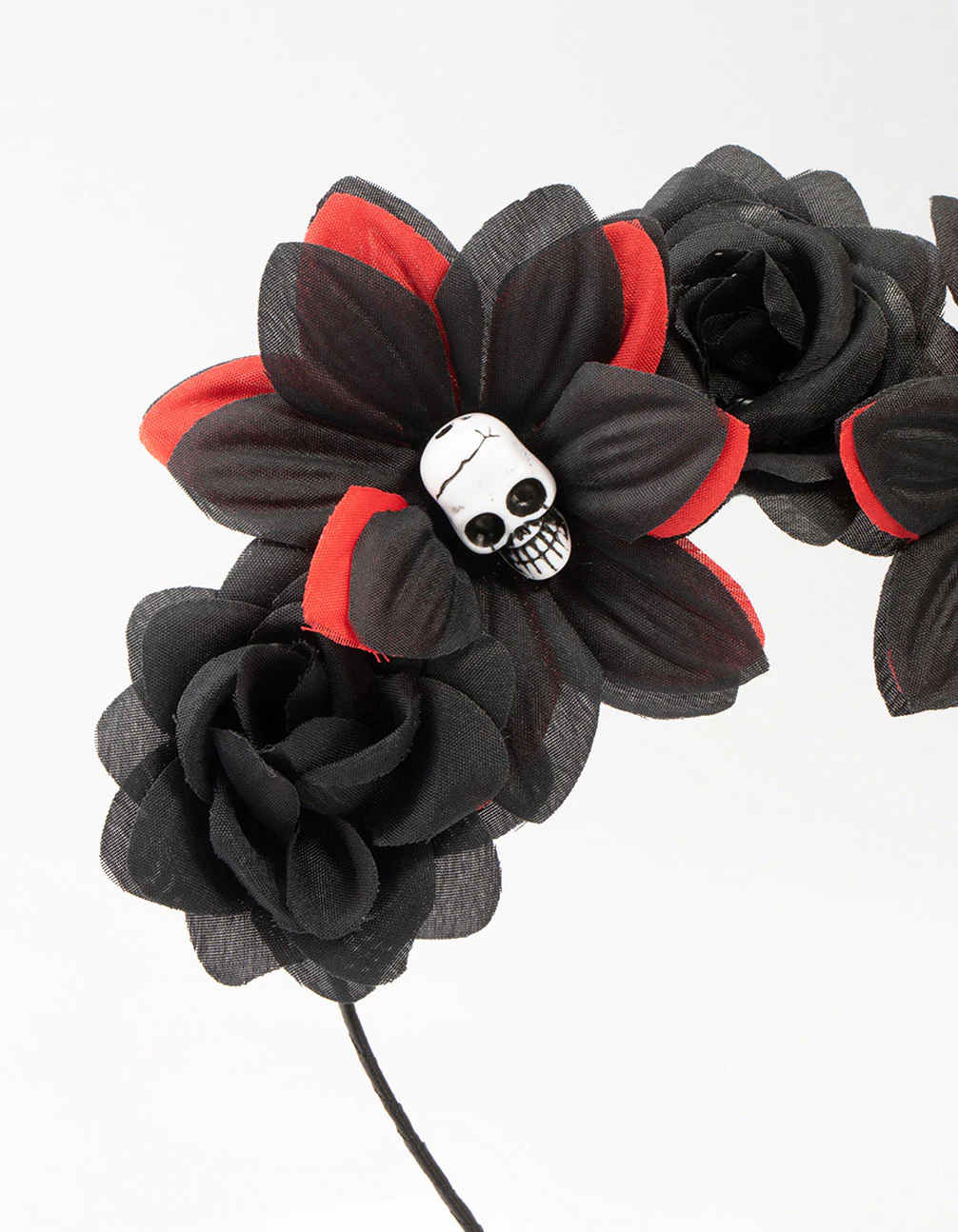 Black & Red Floral Skull Headband - Image 2