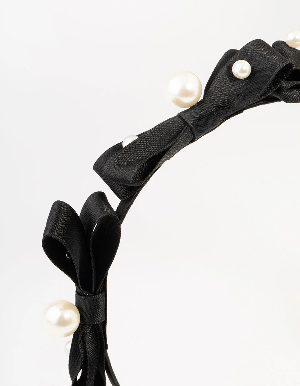 Black Small Bow Fabric Pearl Headband - Image 2