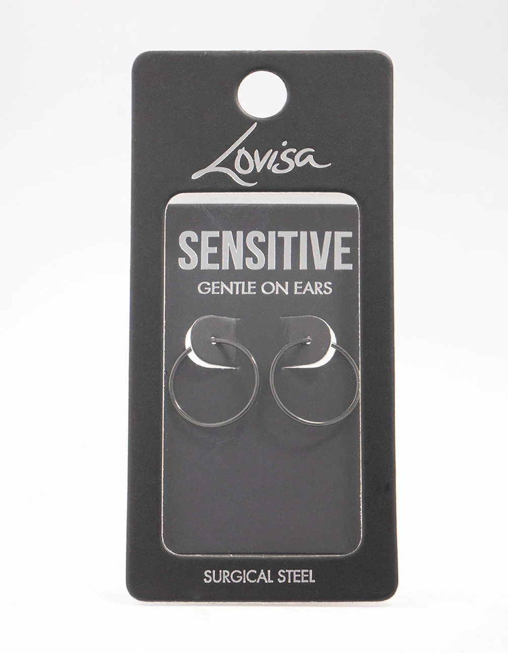 Black Surgical Steel Sleeper Hoop Earrings 16mm - Image 3