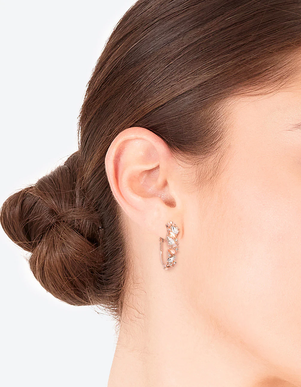 Rose Gold Mini Cluster Diamante Hoop Earrings - Image 2