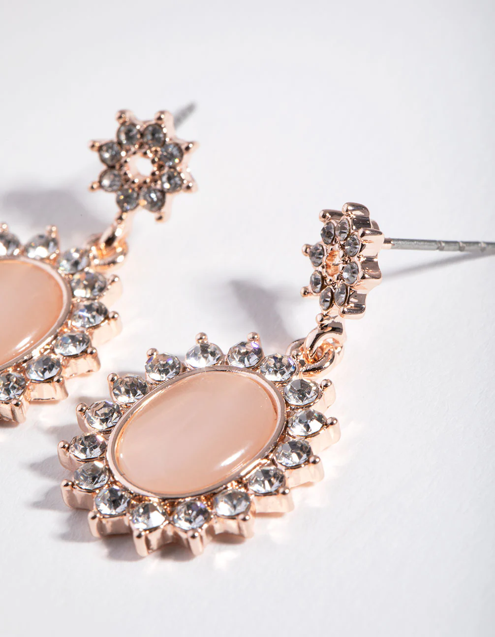Rose Gold Oval Cateye Diamante Drop Earrings - Image 3