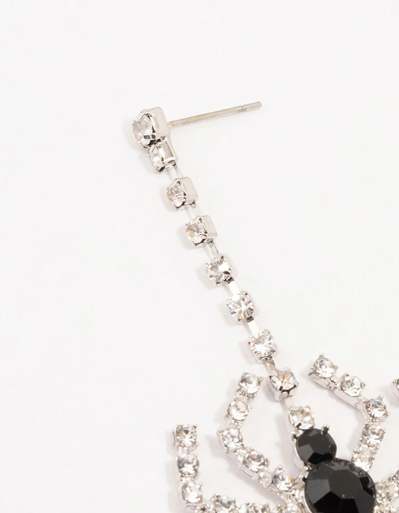 Bling Spider Silver Drop Earrings - Image 2