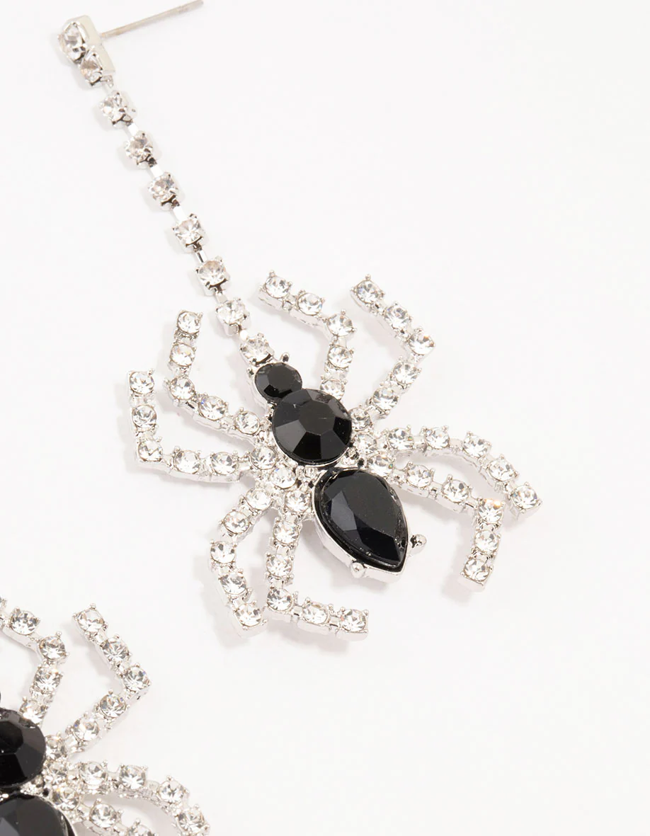 Bling Spider Silver Drop Earrings - Image 3