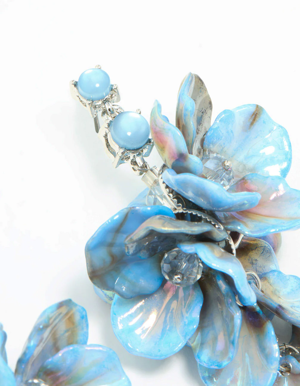 Blue Acrylic Petal Large Drop Earrings - Image 4