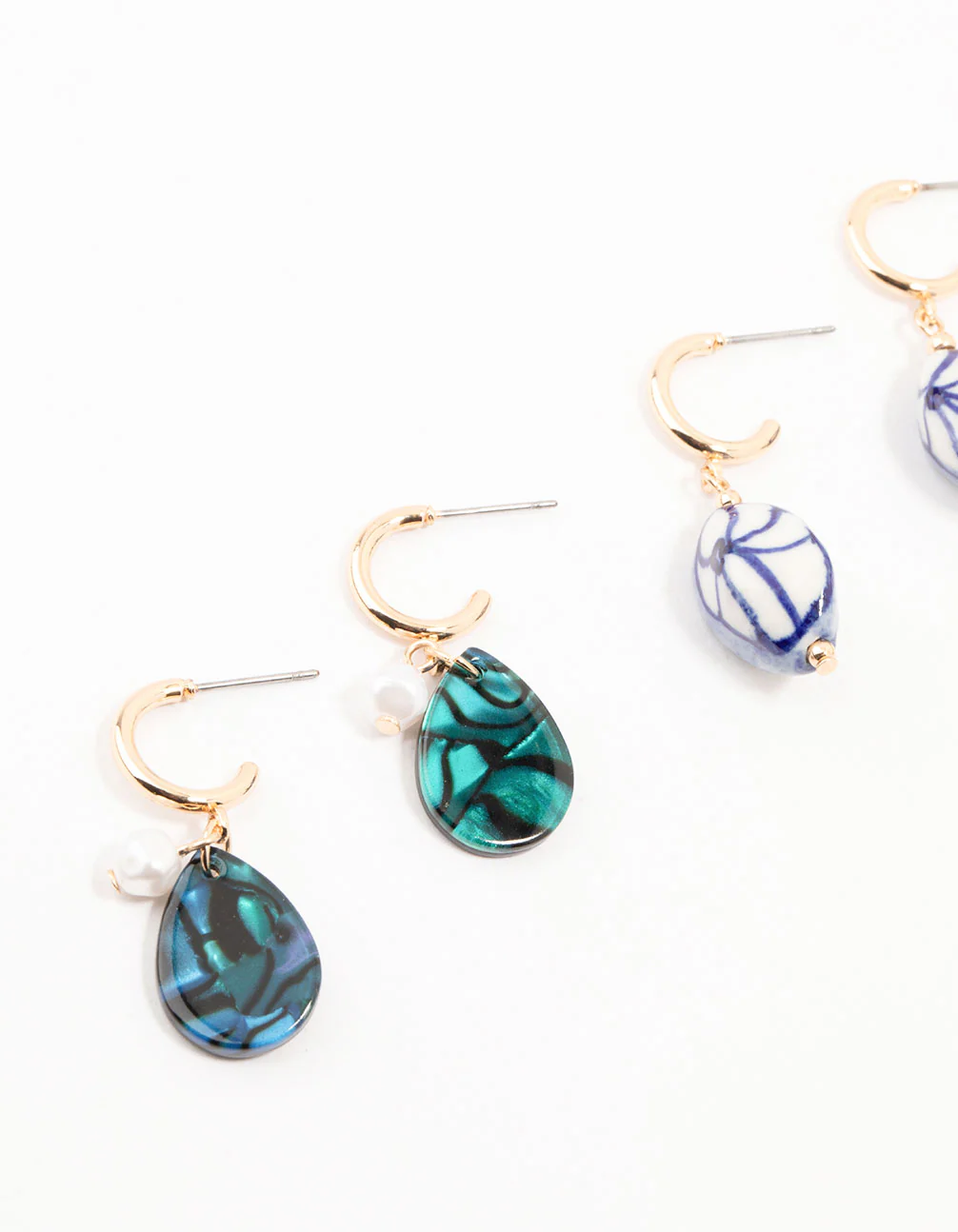 Blue Bead & Pearl Dangle Earrings 3-Pack - Image 2