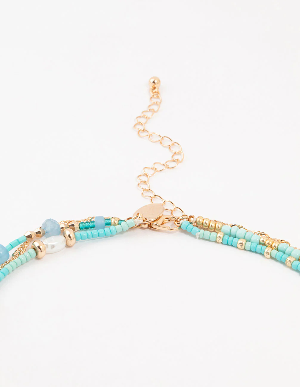 Blue Beaded, Gold & Pearl Layered Choker - Image 3