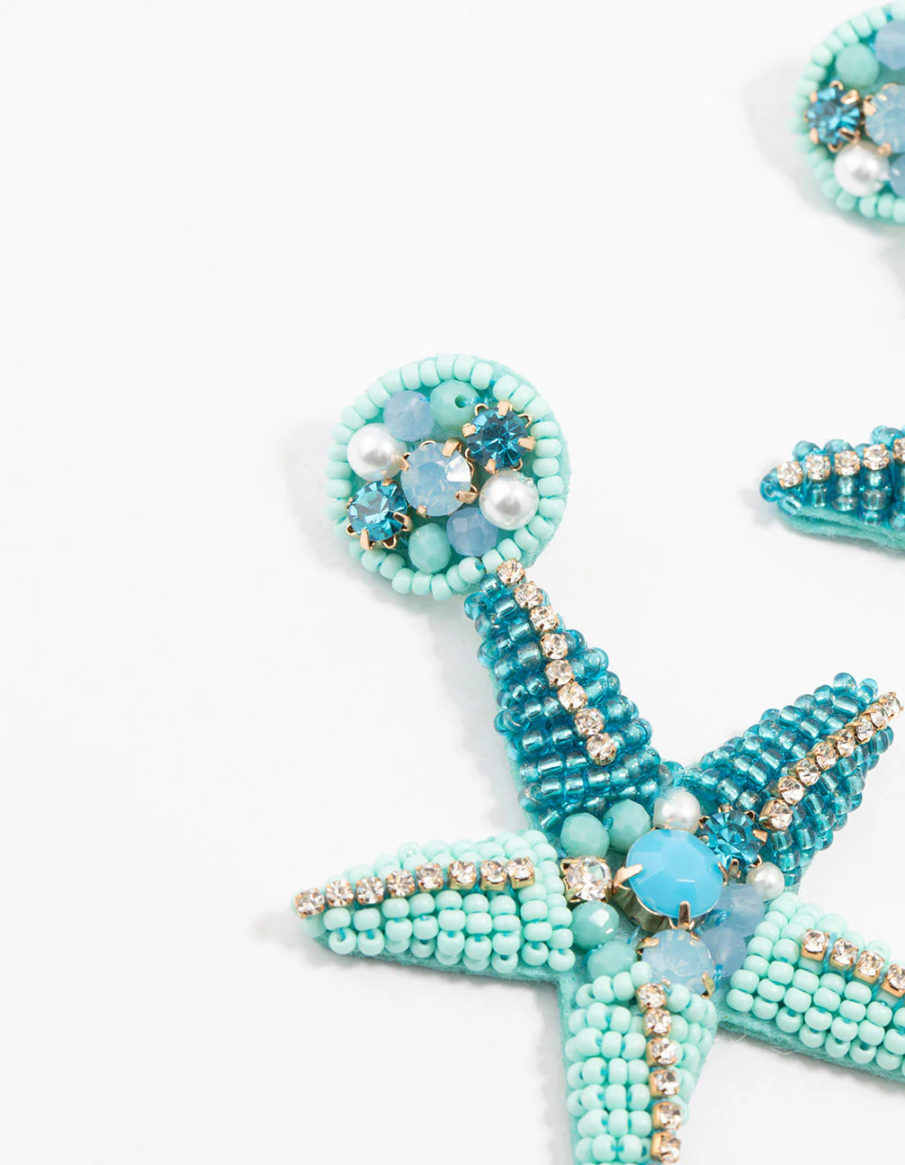 Blue Beaded Starfish Drop Earrings - Image 2