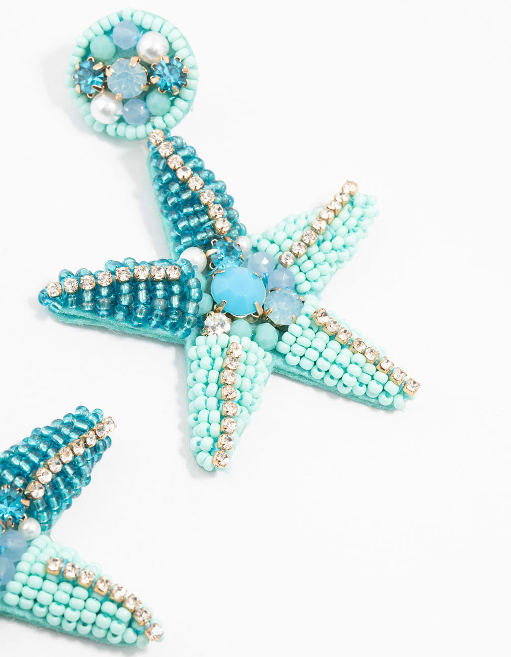 Blue Beaded Starfish Drop Earrings - Image 3