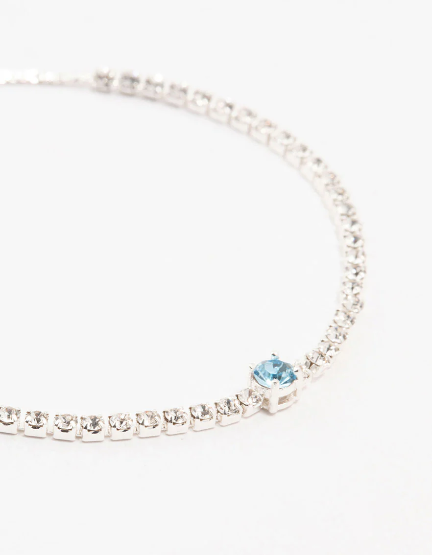Blue Czech Bohemia Crystal Silver Cup Chain Tennis Toggle Bracelet - Image 2