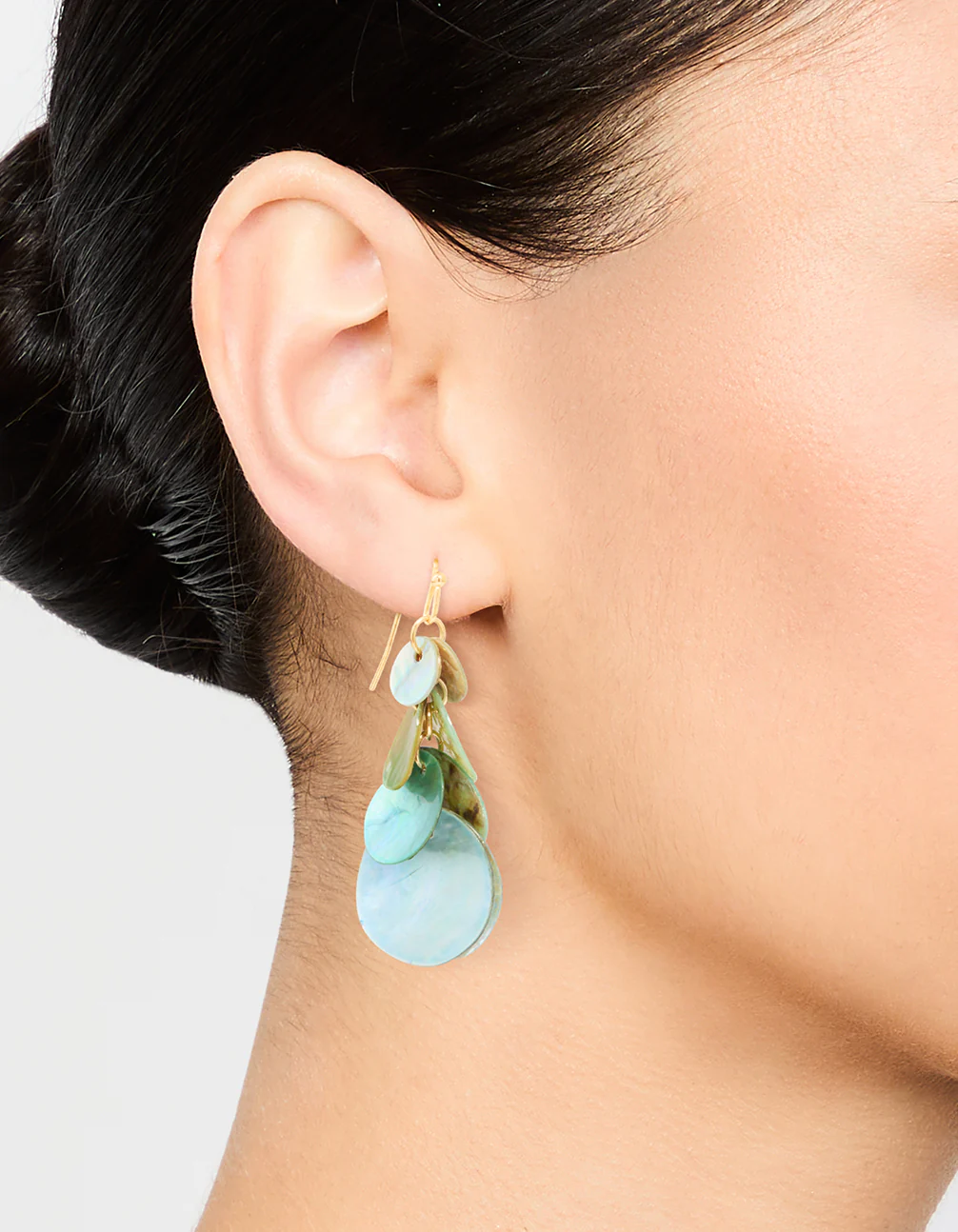 Blue Genuine Shell Layered Disc Drop Earrings - Image 2