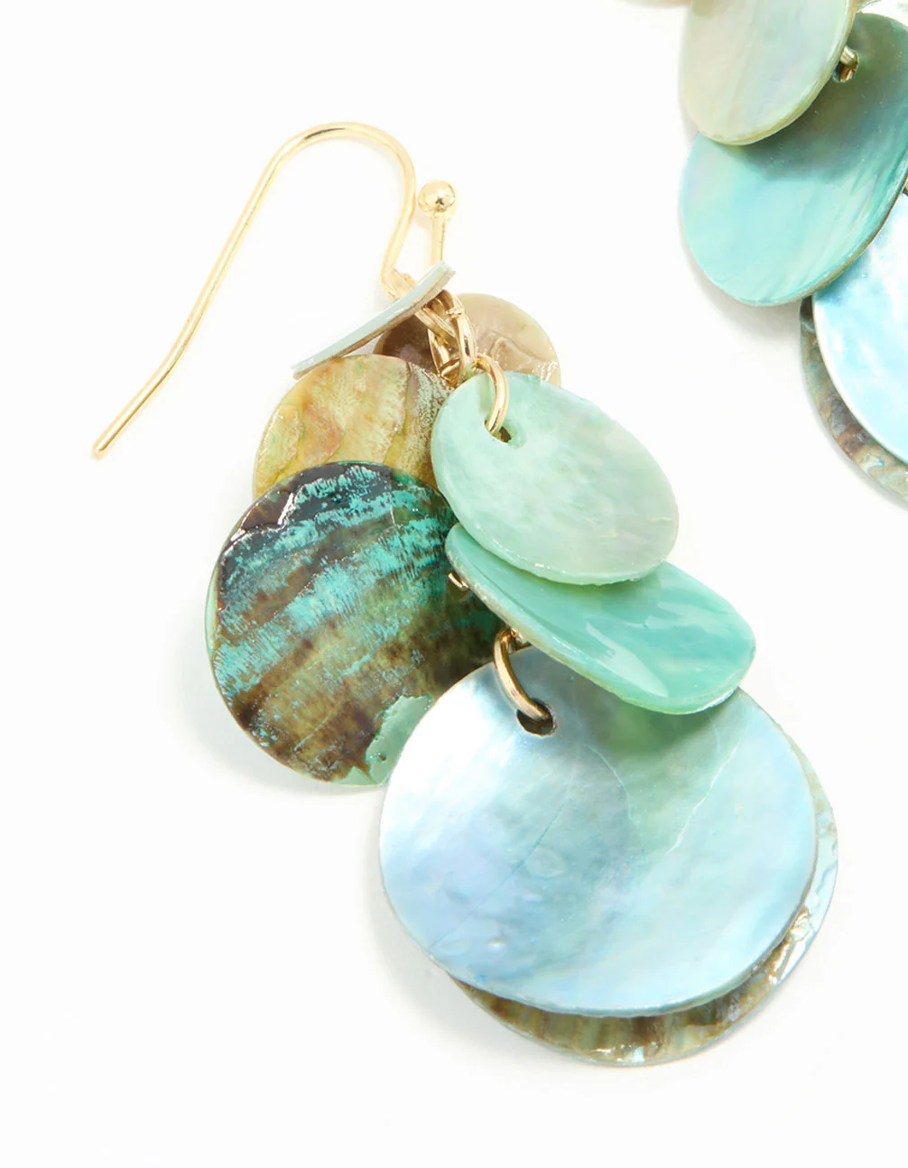 Blue Genuine Shell Layered Disc Drop Earrings - Image 4