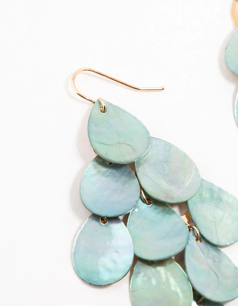 Blue Genuine Shell Layered Drop Earrings - Image 2
