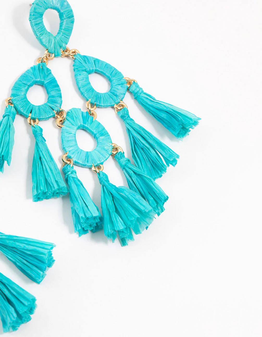Blue Raffia Tassel Drop Earrings - Image 3