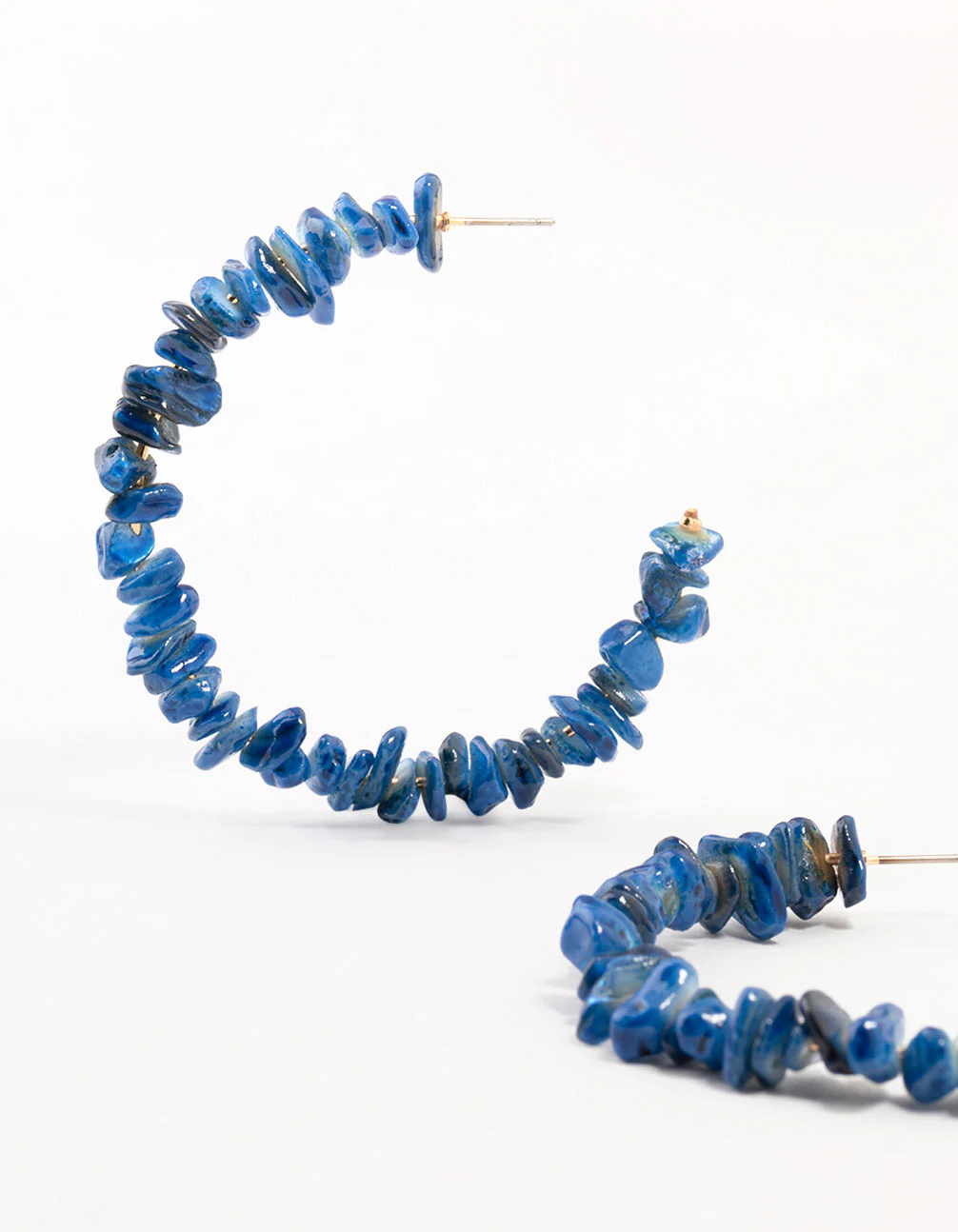 Blue Genuine Shell Large Hoop Earrings - Image 2
