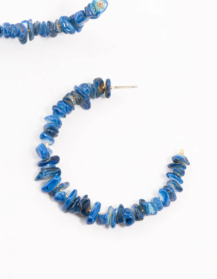Blue Genuine Shell Large Hoop Earrings - Image 3