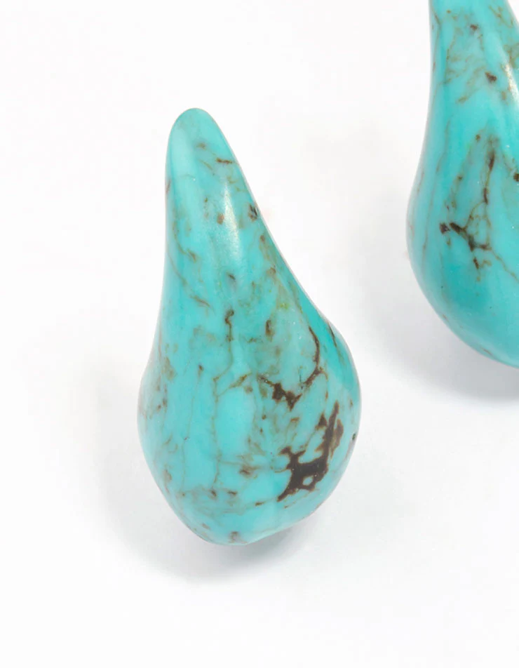 Blue Semi-Precious Teardrop Stud Earrings - Image 2