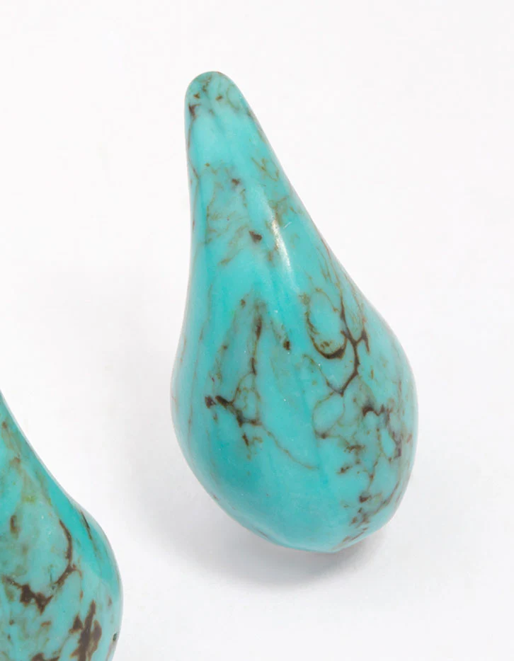 Blue Semi-Precious Teardrop Stud Earrings - Image 3