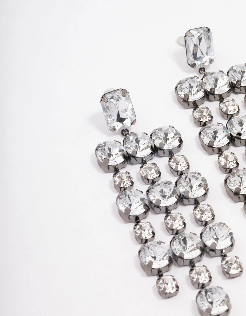 Black Diamante Drop Tassel Earrings - Image 2