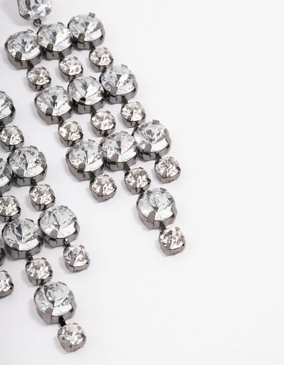 Black Diamante Drop Tassel Earrings - Image 3