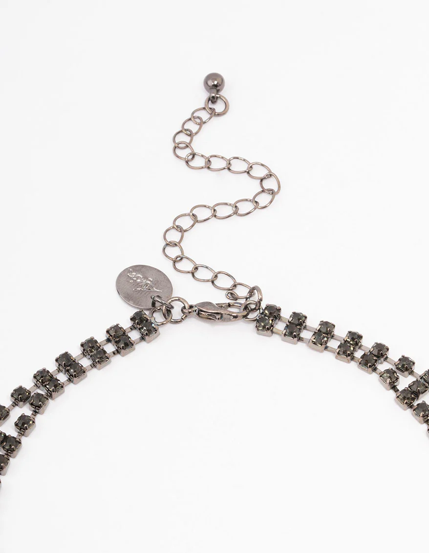 Gunmetal Art Deco Diamante Necklace - Image 3