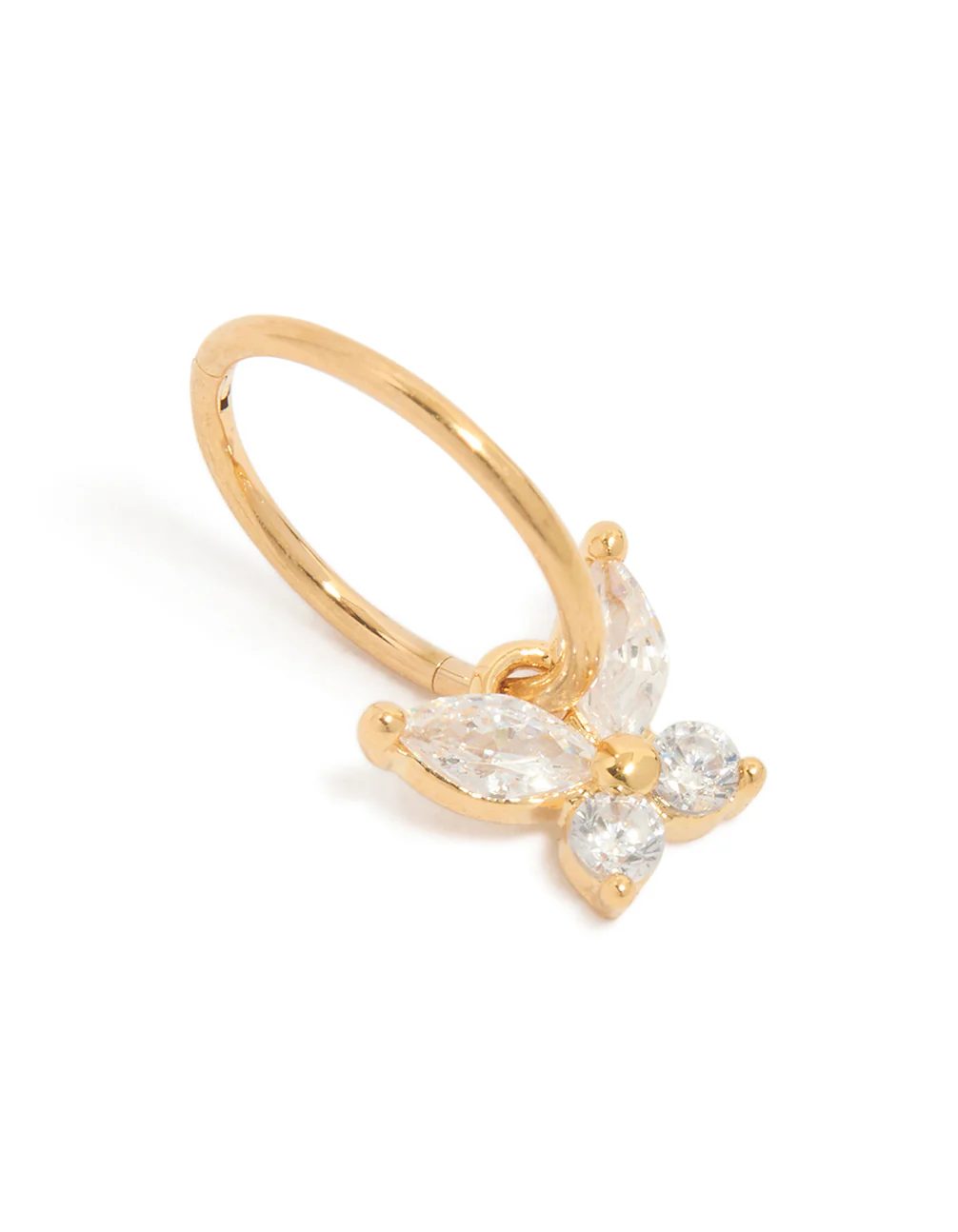 Gold Surgical Steel Cubic Zirconia Butterfly Clicker Earring - Image 2