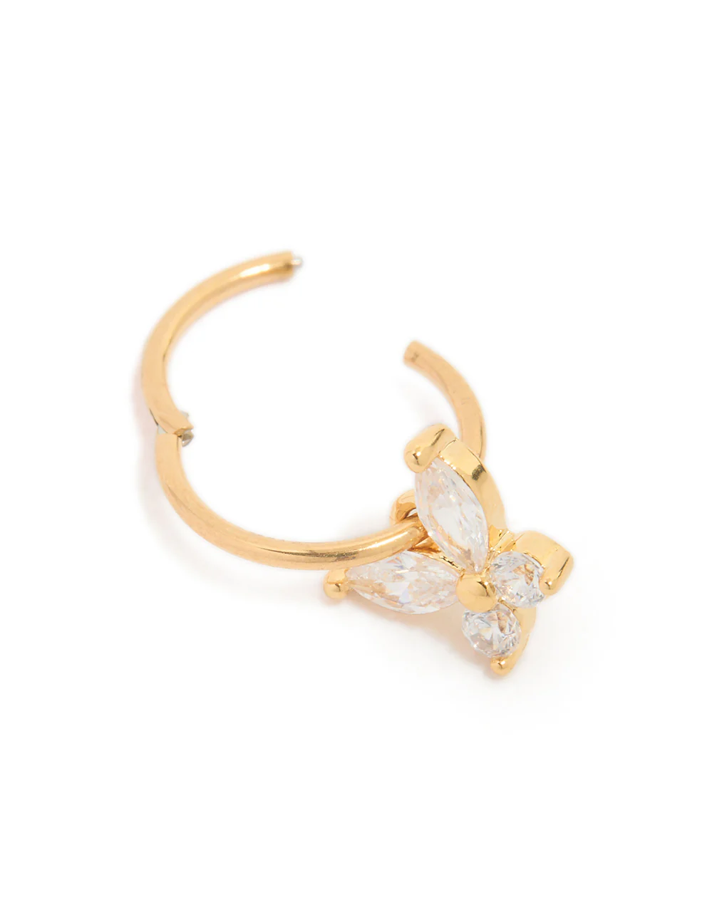 Gold Surgical Steel Cubic Zirconia Butterfly Clicker Earring - Image 5