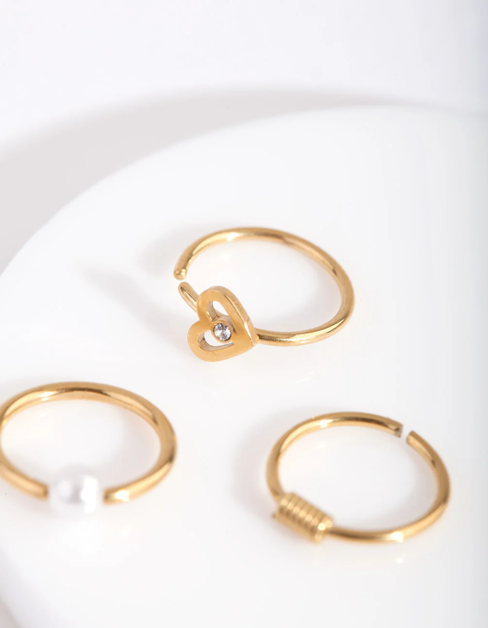 Gold Pearl Heart Diamante Nose Ring Pack - Image 3