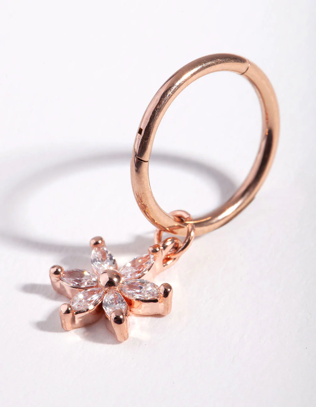 Rose Gold Surgical Steel Cubic Zirconia Flower Charm Belly Ring - Image 2