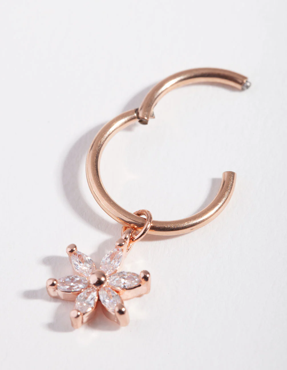 Rose Gold Surgical Steel Cubic Zirconia Flower Charm Belly Ring - Image 3
