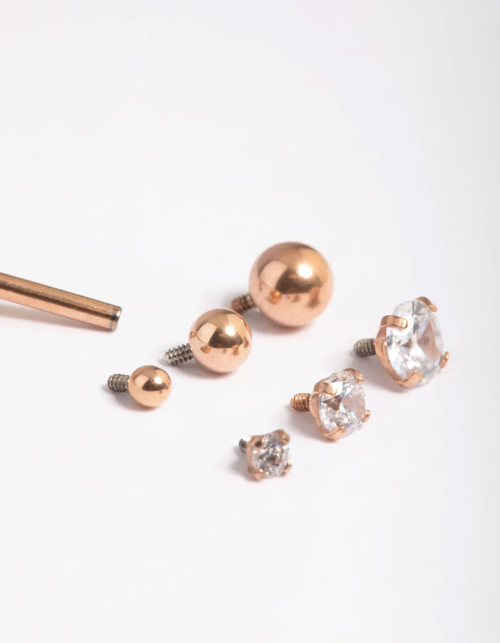 Rose Gold Plated Surgical Steel Polished & Cubic Zirconia 6-Pack Flat Back - Image 3