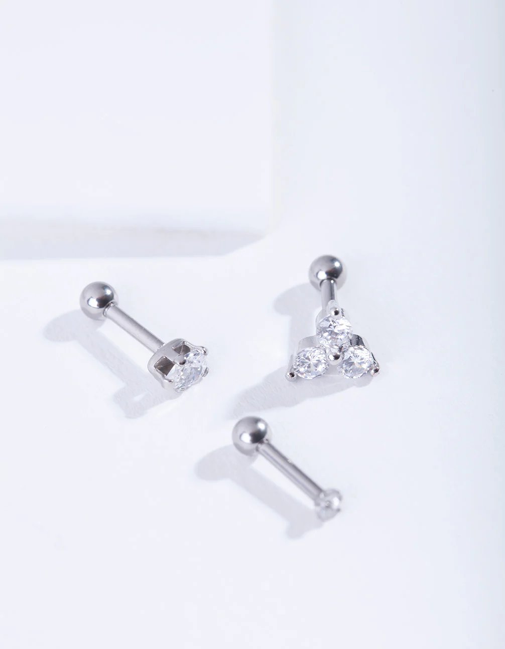 Surgical Steel Triple Diamante Barbell Earrings - Image 2