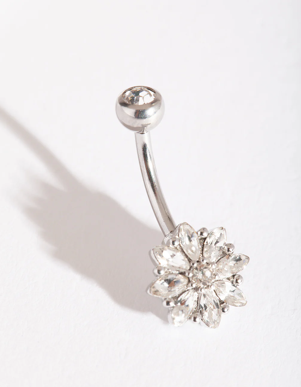Silver Surgical Steel Floral Gem Belly Bar - Image 2