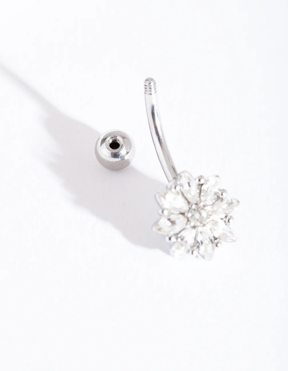 Silver Surgical Steel Floral Gem Belly Bar - Image 3
