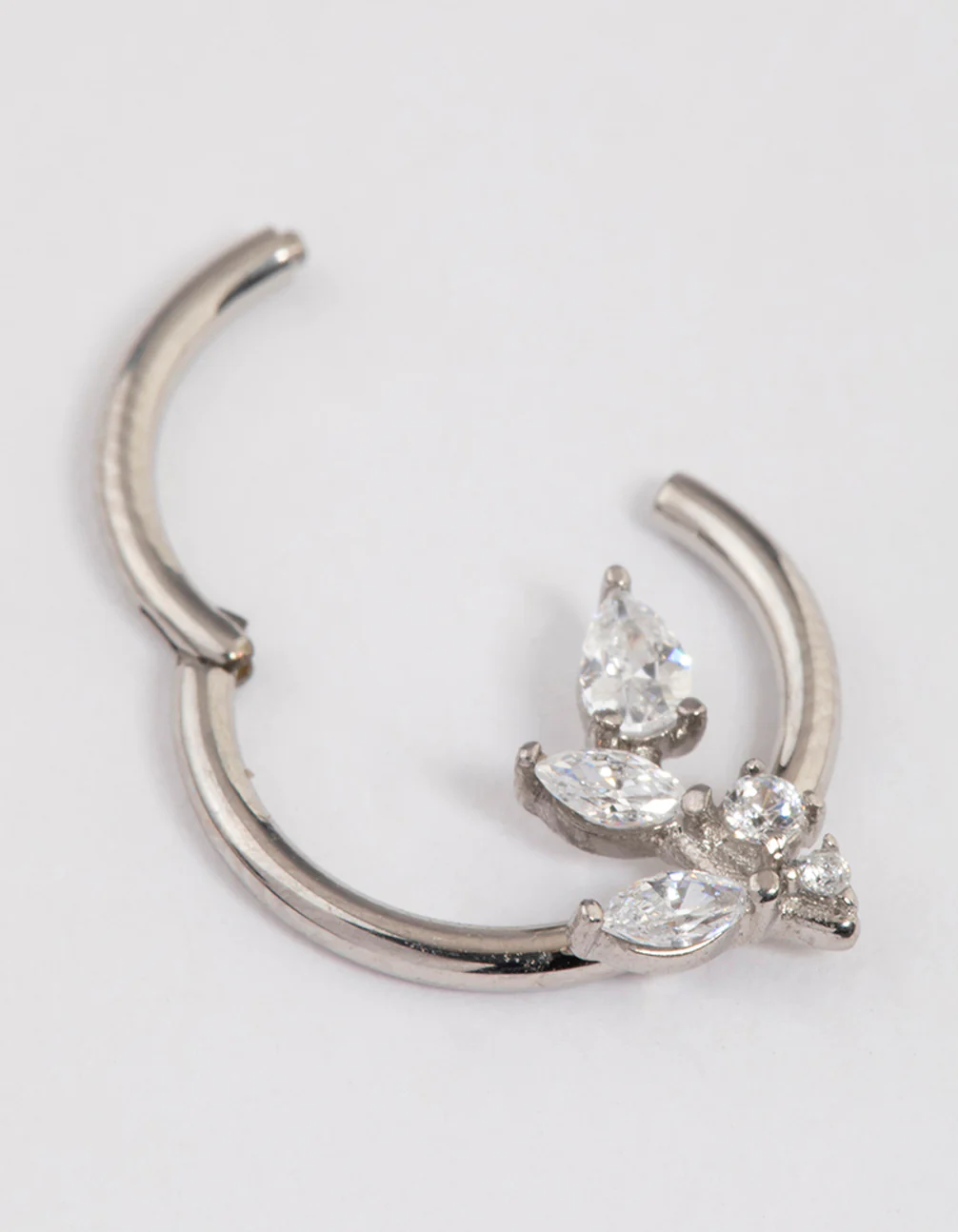 Surgical Steel Cubic Zirconia Leaf Detail Clicker Ring - Image 3