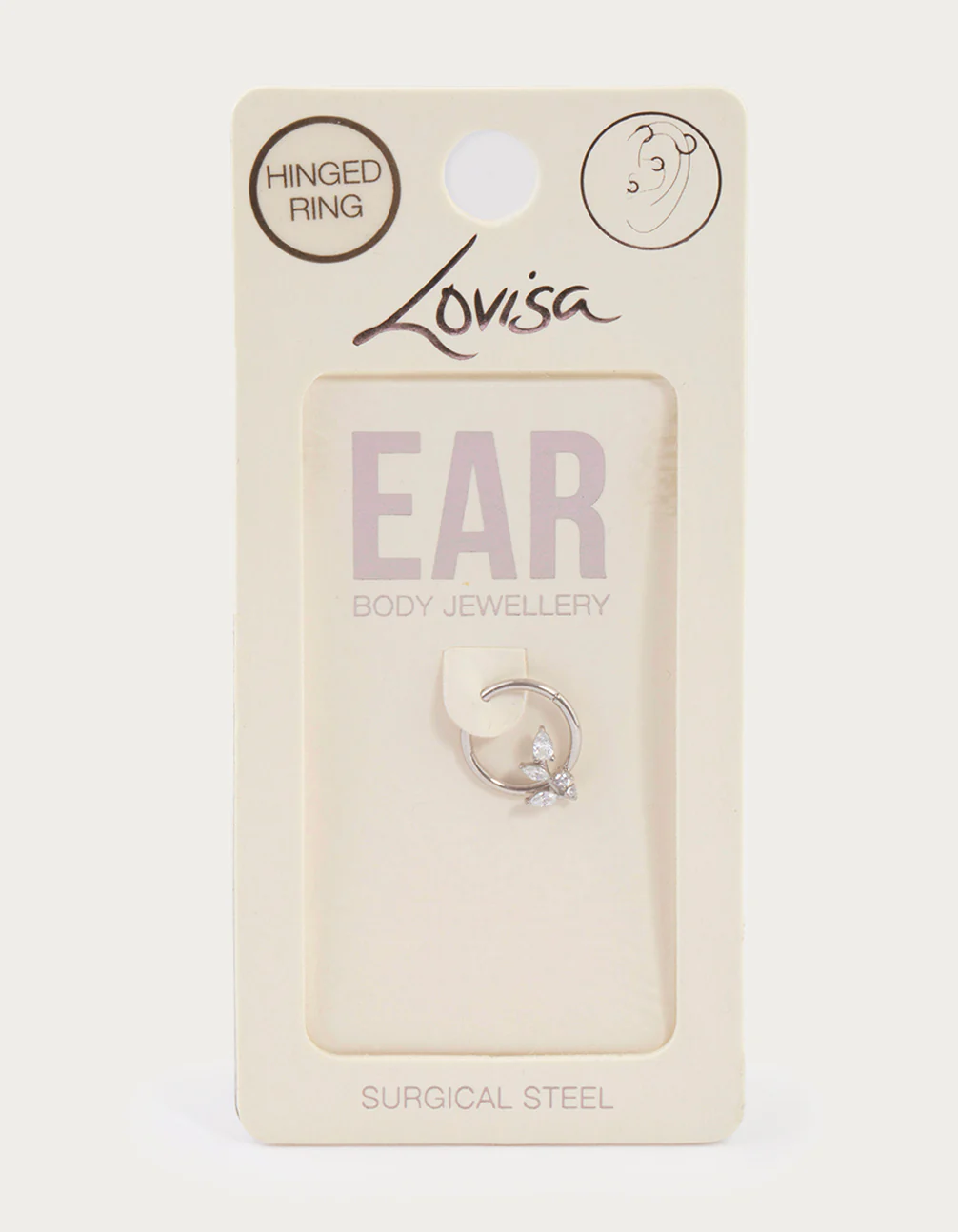 Surgical Steel Cubic Zirconia Leaf Detail Clicker Ring - Image 4