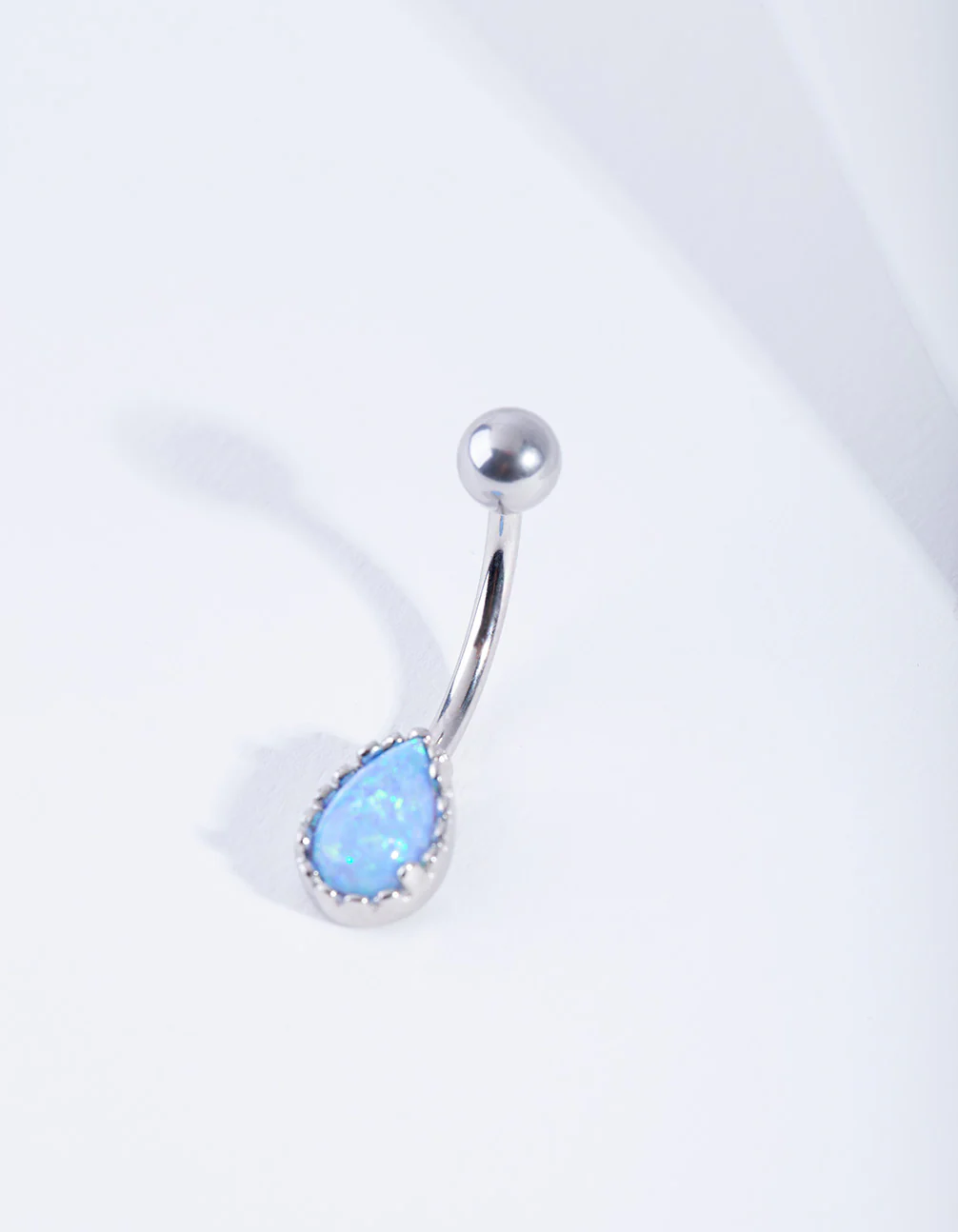 Surgical Steel Dainty Synthetic Opal Belly Bar