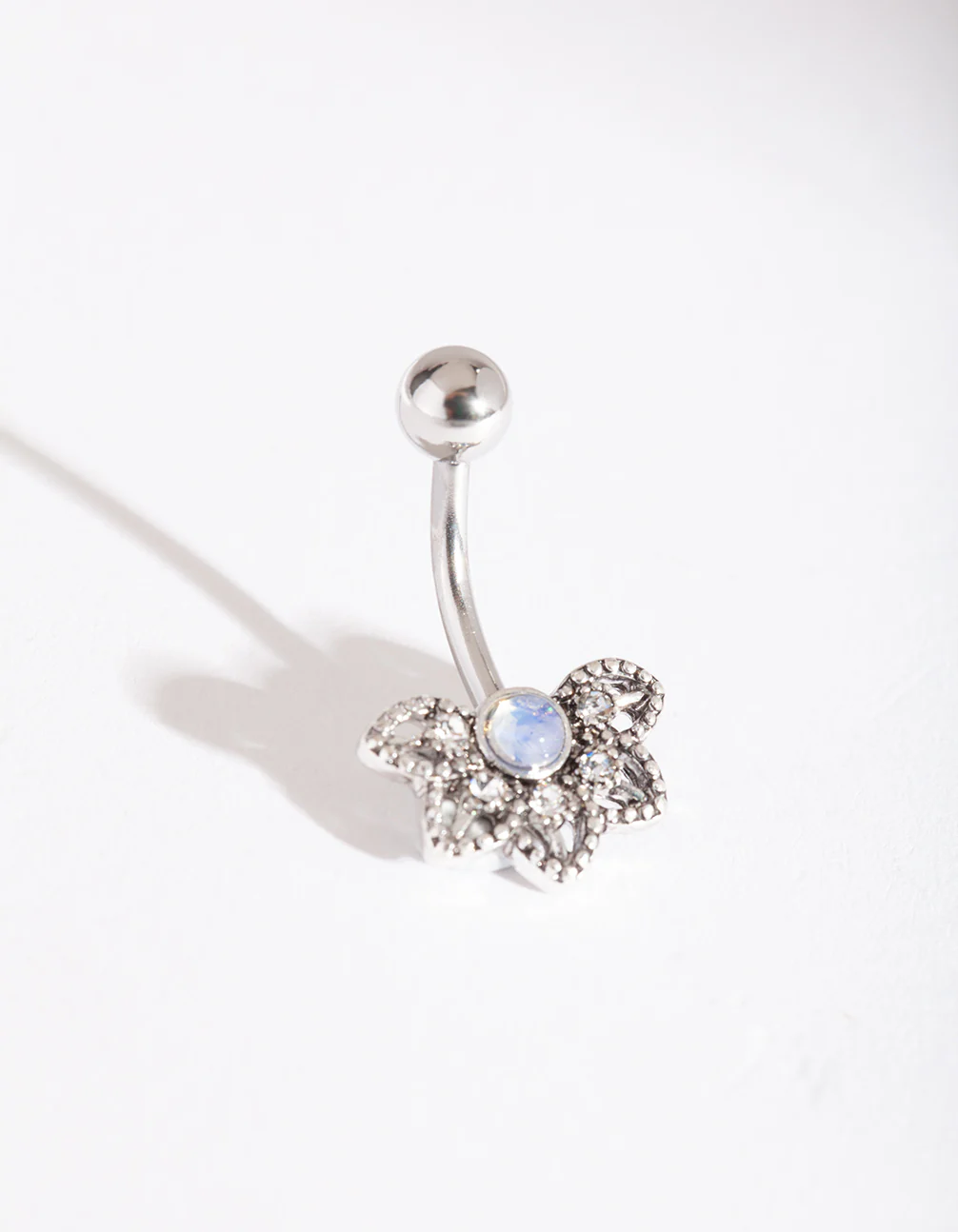 Surgical Steel Synthetic Opal Flower Belly Bar
