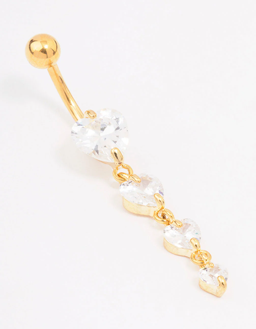 Gold Plated Surgical Steel Cubic Zirconia Heart Threadless Belly Bar