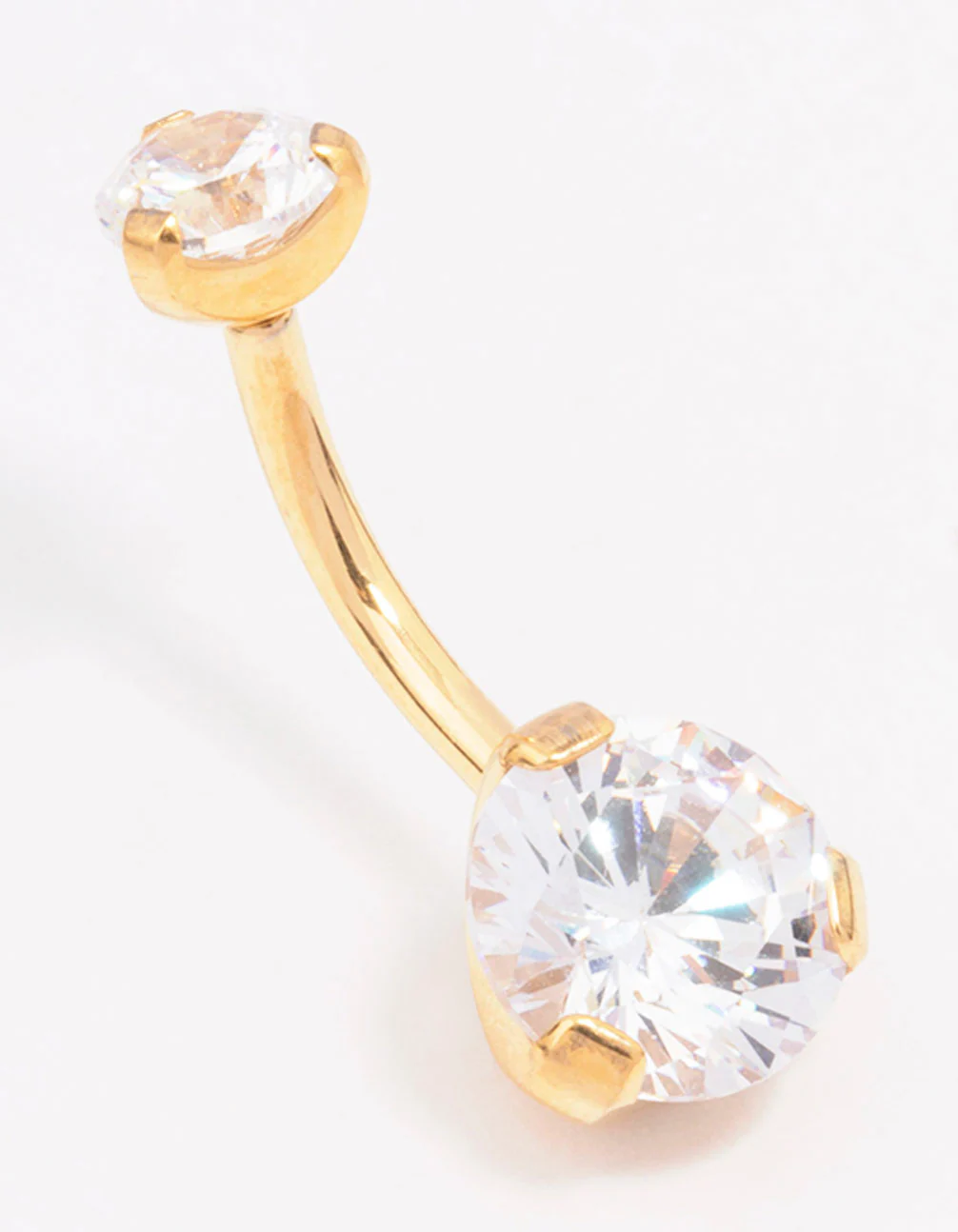 Gold Plated Surgical Steel Cubic Zirconia Double Round Threadless Belly Bar