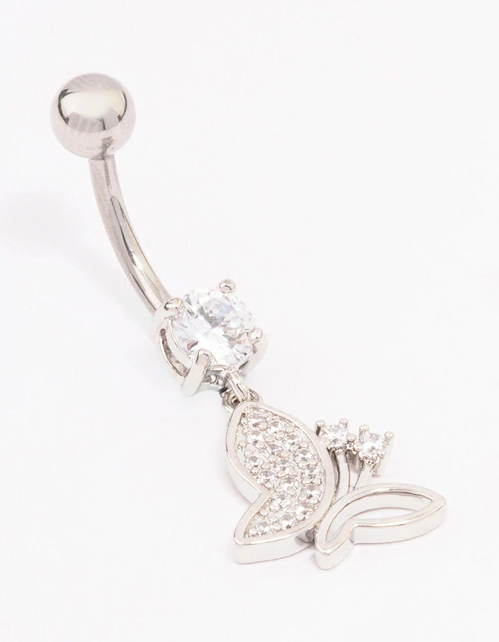Surgical Steel Cubic Zirconia Drop Butterfly Threadless Belly Bar